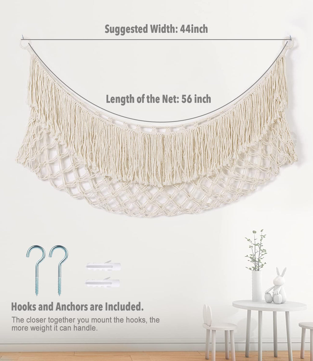 Skiennix Stuffed Animal Hammock - Extra Large 56" Long Storage Solution | Cream White Hanging Organizer