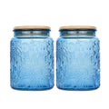 Custde Glass Storage Jars With Airtight Lid, 23.7oz Canister For Kitchen Counter with Bamboo Lid, brown sugar, candy, coffee, cookie, salt, tea,pantry cute Jar (Blue 2-Pack, 23.7 fl oz)