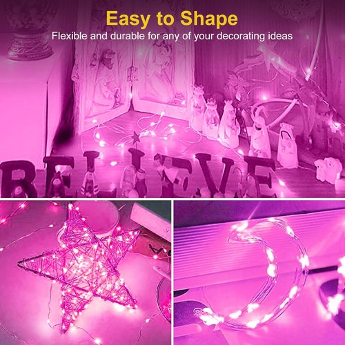 Btfarm Pink Fairy Lights - 7ft Battery Operated Twinkle String Lights | 20 LED Waterproof for Valentine's Day & Weddings