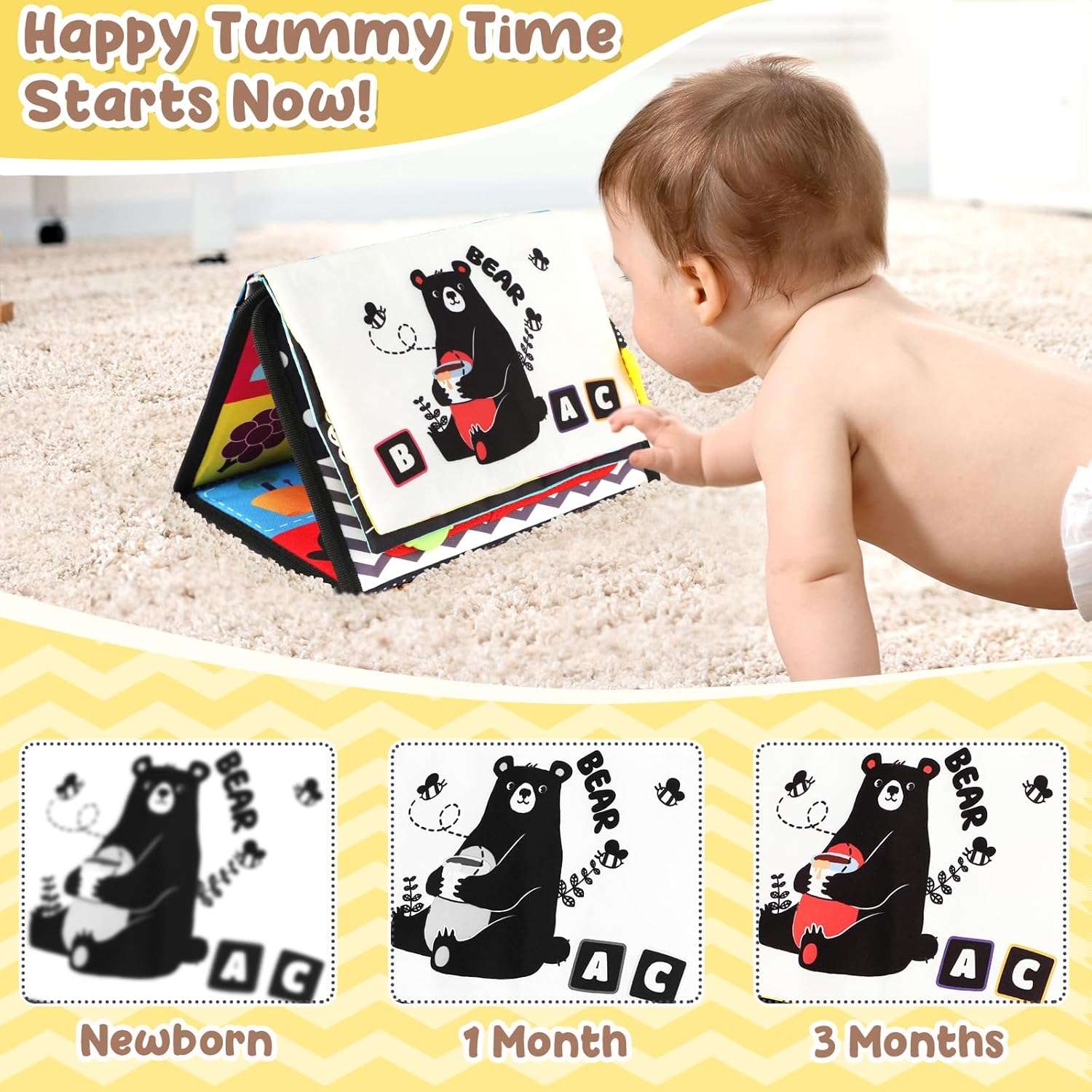URMYWO Tummy Time Toys - High Contrast Black and White Visual Stimulation Mirror for Infants 0-12 Months