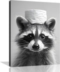 Raccoon Bathroom Wall Art - Funny Animal Canvas Print | Black and White Toilet Decor 8x10 Inch