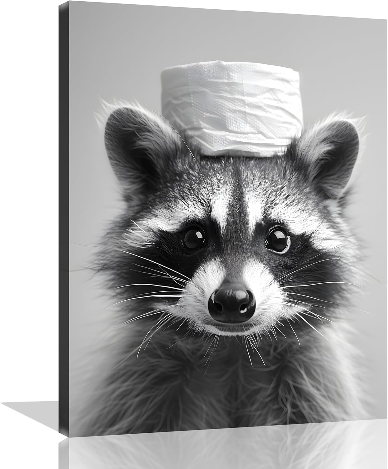 Raccoon Bathroom Wall Art - Funny Animal Canvas Print | Black and White Toilet Decor 8x10 Inch