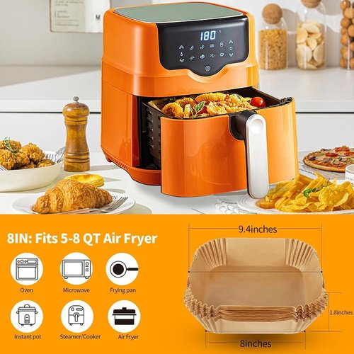 Air Fryer Liners - 200 Pcs Non-Stick Disposable Parchment Paper | 8.7" Square for Baking & Roasting