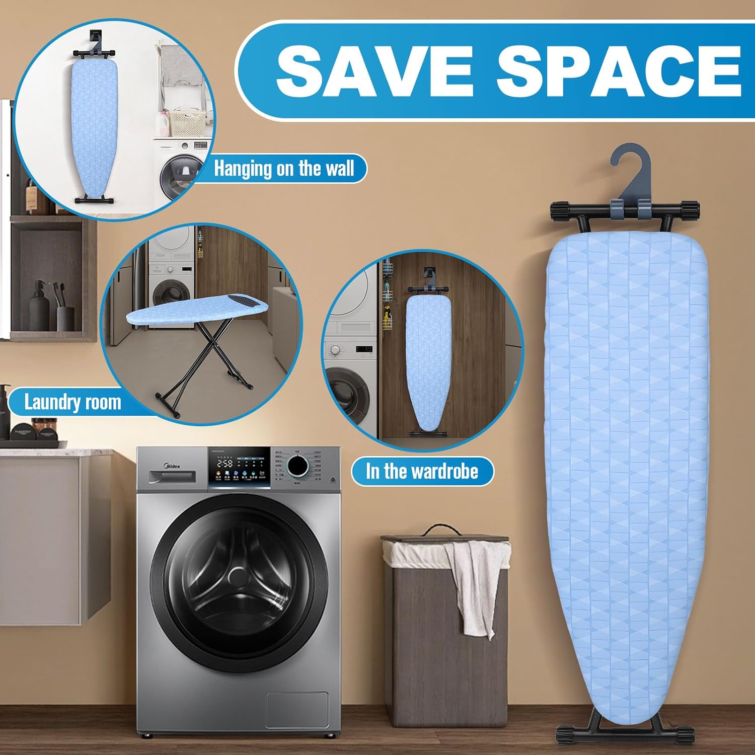 Skiennix Ironing Board - Heavy Metal Frame with Silicone Iron Mat | Foldable & Adjustable, 13x43in