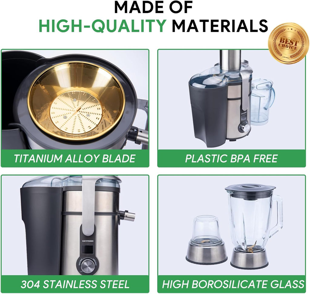 Skiennix Juicer Machine - 3 in 1 Blender & Grinder Combo | 1300W Centrifugal Juice Extractor with LCD Screen, Easy to Clean