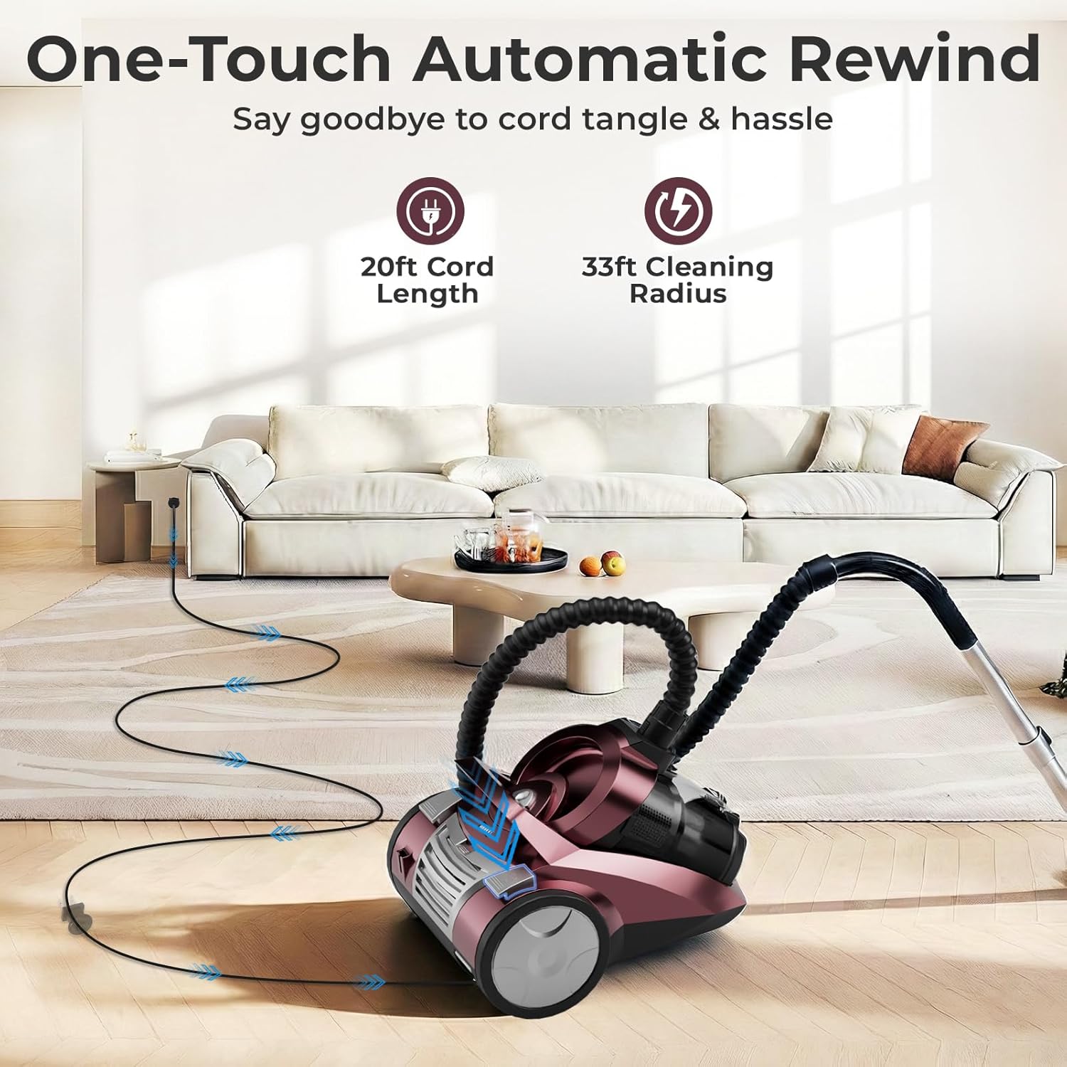 Skiennix Canister Vacuum Cleaner - 1600W Bagless Design with 45Kpa Suction Power | 4Qt Dust Cup, 5 Tools, Lightweight for Home & Pets