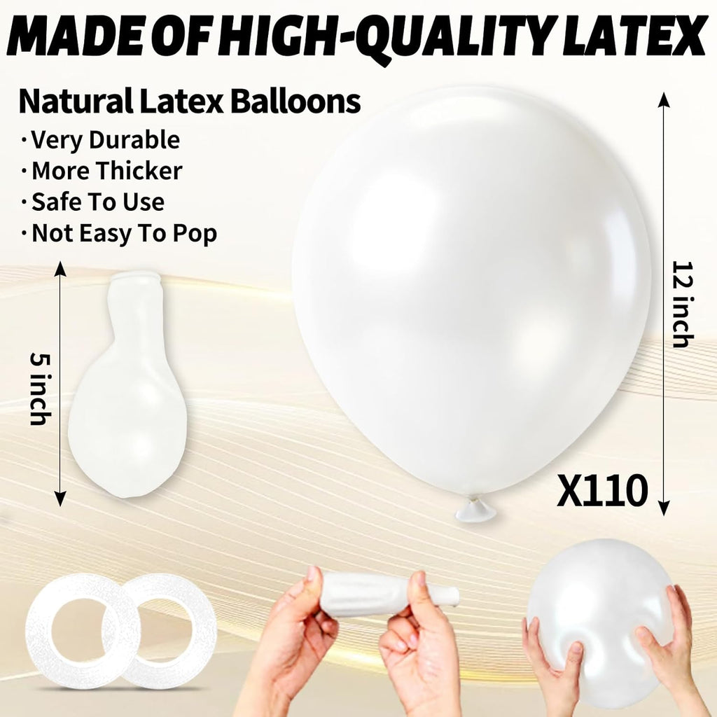 Pearl White Latex Balloons by [Brand Name] - 110pcs 12-Inch Balloons for Birthday Parties & Baby Showers
