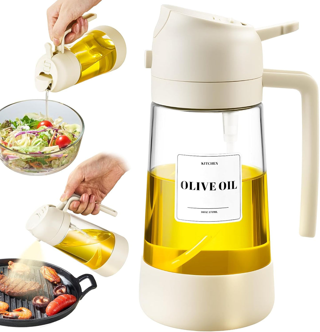 PARACITY Oil Dispenser Bottle - 2-in-1 Olive Oil Sprayer & Dispenser | 500ML White for Cooking & BBQ