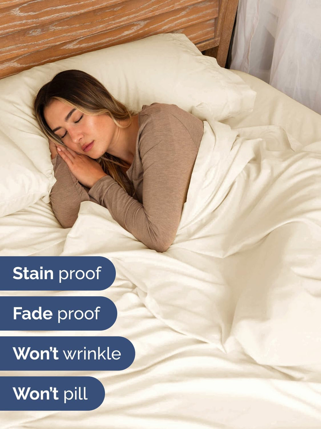 Skiennix Extra Deep Queen Sheet Set - 6 Piece Breathable Cooling Bedding - Soft Wrinkle-Free Off White