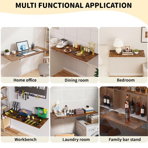 GOYLSER Wall Mounted Folding Table for Office, Rustic Brown Fold Down Desk Laundry Folding Table Wall Mounted for Laundry Room/Home Kitchen, Length 47" Width 20.5"