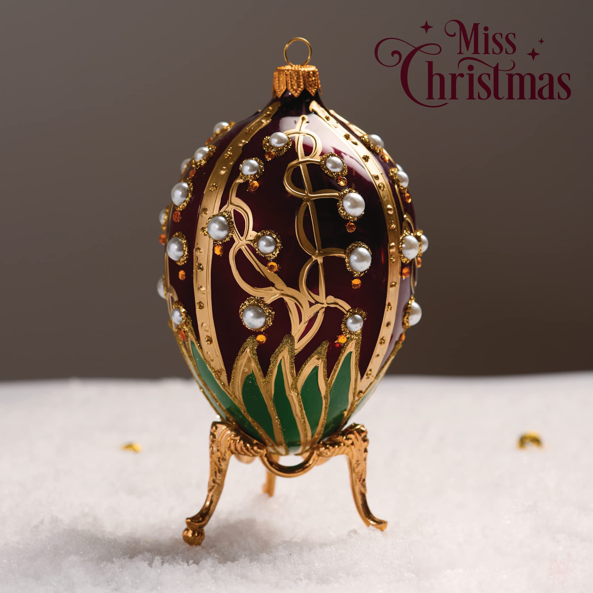 Miss Christmas Palace Collection 2025 Red and Gold Fabergé Egg 5-Inch Blown Glass Christmas Tree Ornament (Royal Tapestry Pattern)