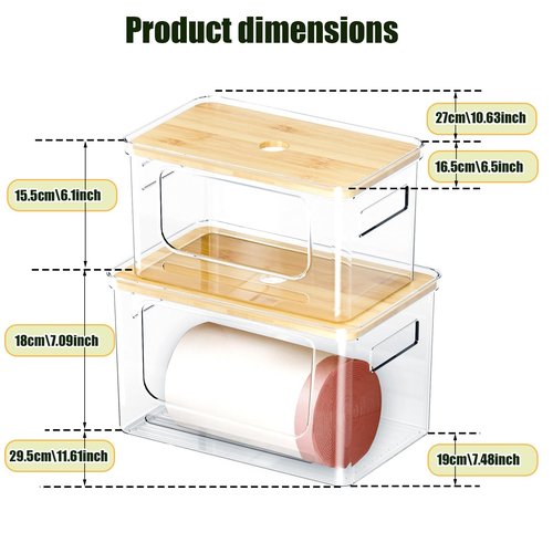 2 PACK Trash Bag Holder With Bamboo Top,Trash Bag Dispenser Roll Holder for Kitchen Pantry Cabinet Counter Under Sink Laundry Room Organizers