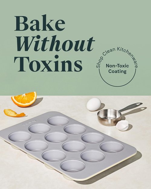 Caraway Non-Stick Ceramic Muffin Pan - 12-Cup Design with Naturally Slick Coating - Non-Toxic & PTFE Free - Ideal for Cupcakes & Muffins - Perracotta