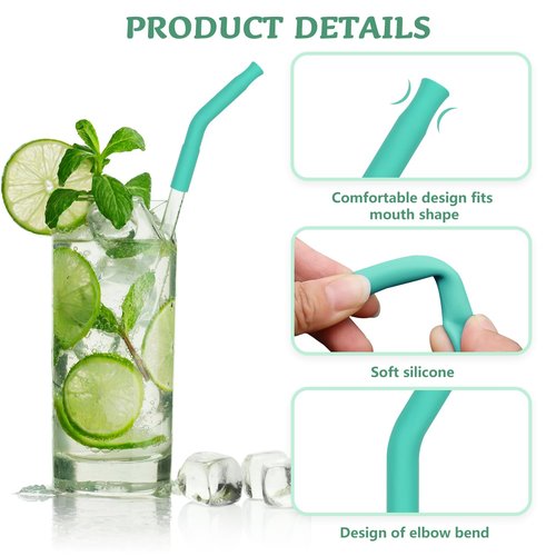 KEIFIN 6 Pcs Silicone Straw Tips 6mm 8mm Set Reusable Food Grade Rubber Straw Tips for Metal Glass Straws Replaceable Elbow Covers Fit for 6/8 mm Outer Diameter Straws