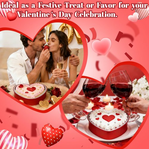 23 OZ Large Heart Shaped Cake Pans for Baking 15 Pack Aluminum Foil Baking Tins with Lids Red Desert Heart Cake Mold Disposable Ramekins Containers for Valentine's Day, Mother's Day, Wedding, Party