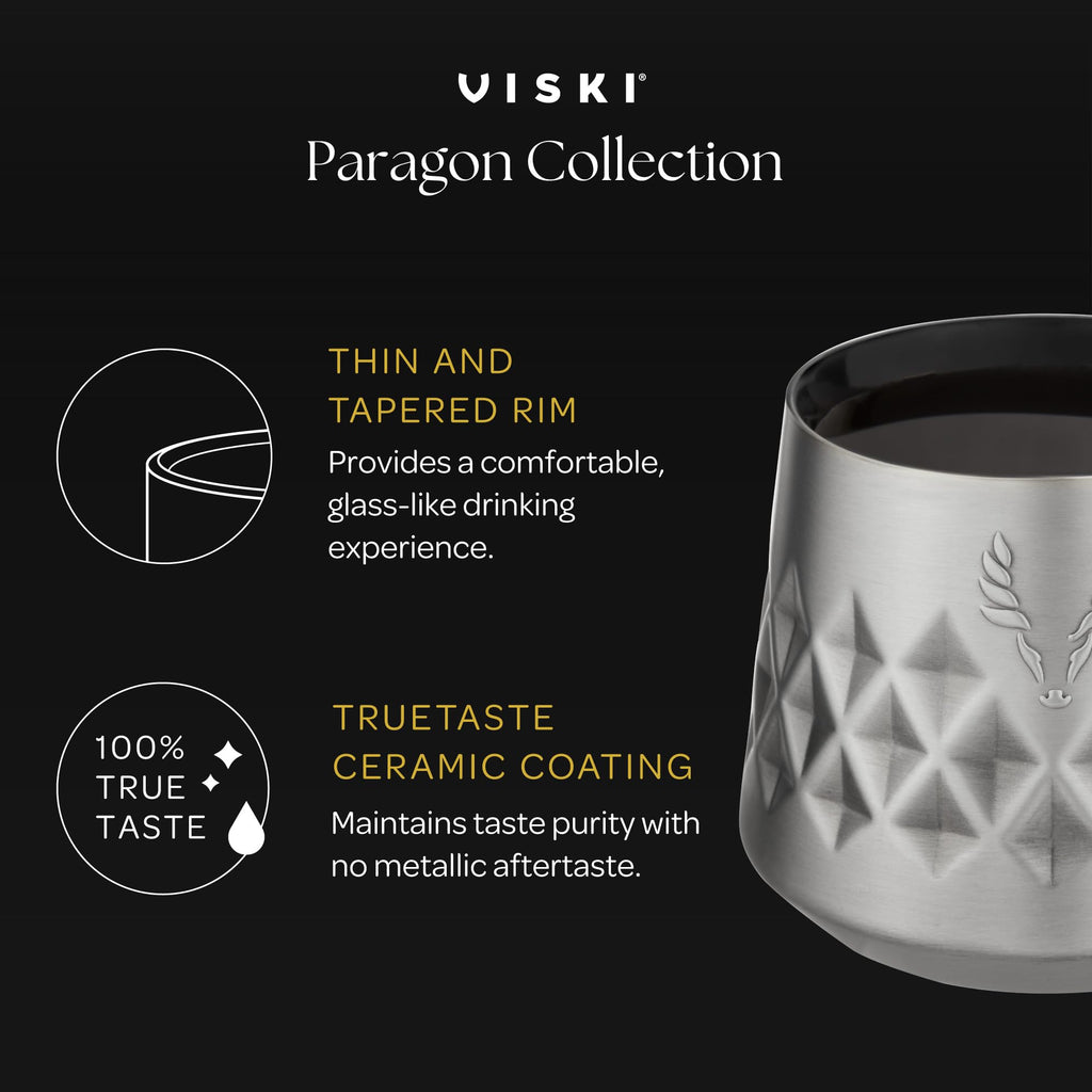 Viski Paragon Stainless Steel Whiskey Taster Tumbler Cup, Insulated Ceramic Lined Metal Cocktail Glass for Patio, Outdoor Party, Wedding Gifts, Drink Lover Gifts, 8 oz, Set of 1, Obsidian Black