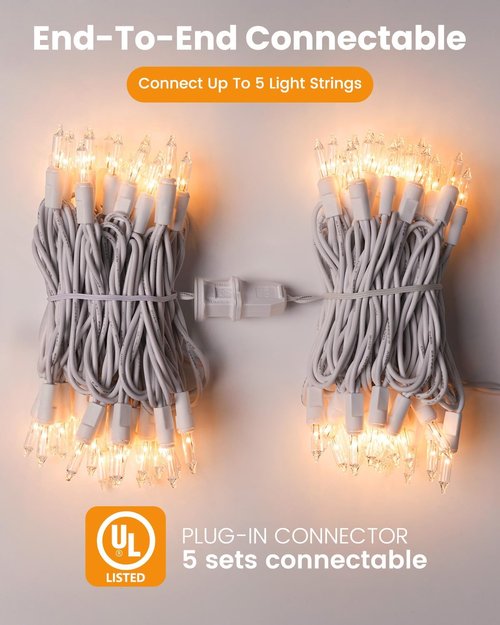 Minetom Clear Christmas Lights Set - 100 Count Mini String Lights for Indoor Decor | 20 Feet White Wire