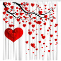 Red Love Heart Shower Curtain TreeFallen Heart Sweet Love Romantic Couple Woman Girl Valentine's Day for Bathroom Polyester Curtains Set with Hooks 70x70 Inch