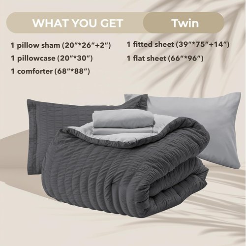 HYMOKEGE Twin Comforter Set - All Season Luxury Bedding in Dark Grey/Light Grey | 5-Piece Bed in a Bag