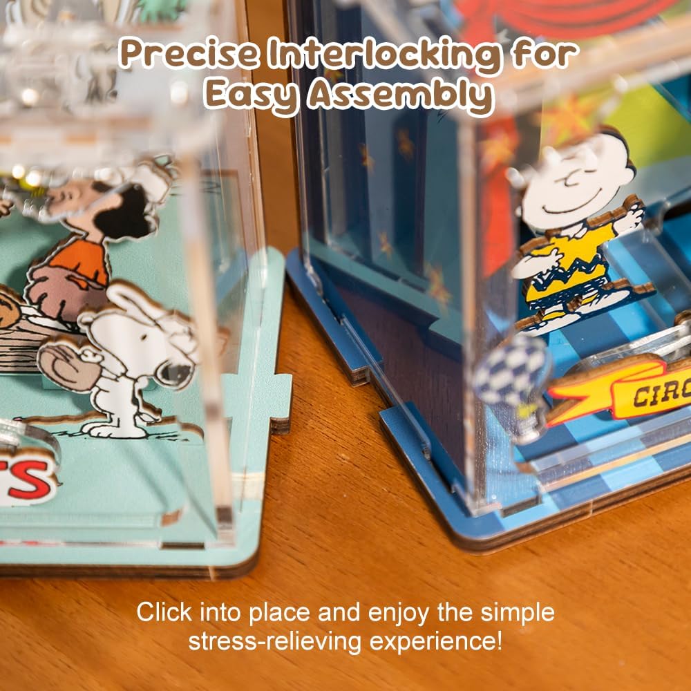 PUREMIND Snoopy Baseball Miniature Wooden Puzzle Kit - Officially Licensed 3D Building Set for Fans