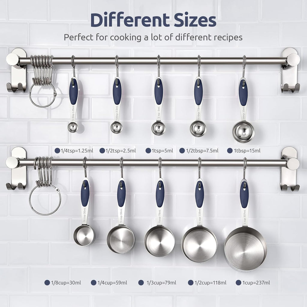 U-Taste Measuring Cups Set - Food Grade 18/8 Stainless Steel with Upgraded Handle | 10-Piece Midnight Blue