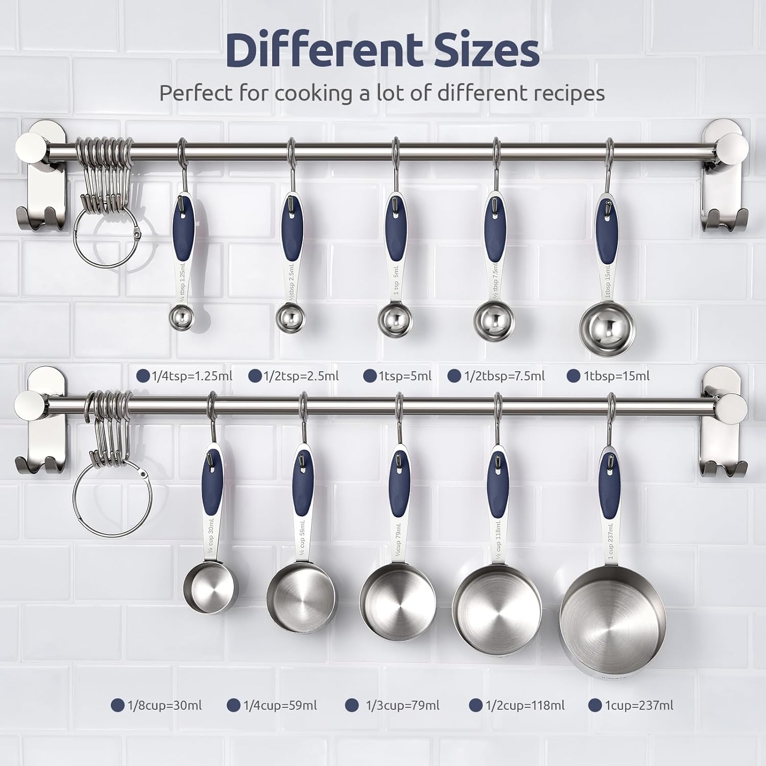 U-Taste Measuring Cups Set - Food Grade 18/8 Stainless Steel with Upgraded Handle | 10-Piece Midnight Blue