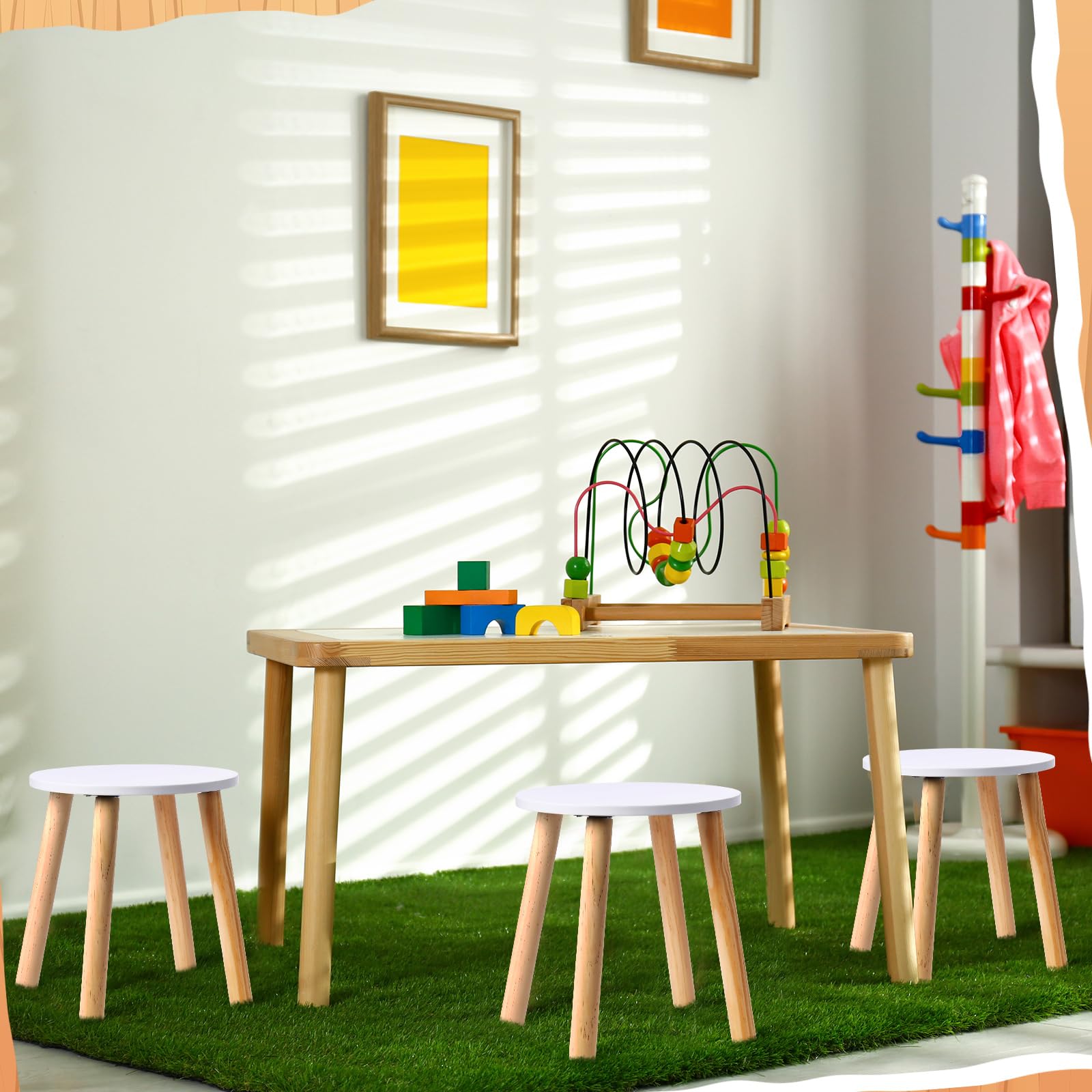 Wenqik 4 Wooden Step Stool for Kids 10.3 Inch 4 Legged Small Wooden Step Stool Solid Hard Sturdy Chair for Bedroom Furniture
