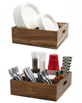 Acacia Wood Utensil Holder for Party (Set of 2) - 11" x 9.5" Utensil Caddy for Parties & Silverware Caddy for Countertop - Holds Plates, Napkins, Cups, Spoons, Forks - Kitchen Accessories
