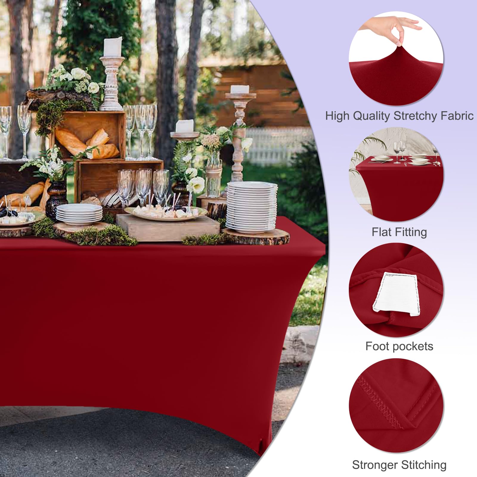 ABCCANOPY 2 Pack 4 FT Red Spandex Table Cover Stretch Fitted Wrinkle Resistant Tablecloth Reuse for Rectangular Folding Table Patry Event Wedding Banquet Protector