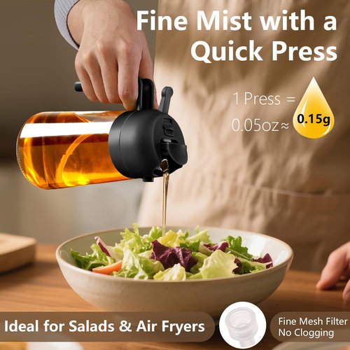 SWEET VIEW 2PCS Olive Oil Sprayer for Cooking, 470ml 2 In 1 Glass Oil Sprayr & Pour for Kitchen, Air Fryer, Cooking, Salad, BBQ (Black,Green)