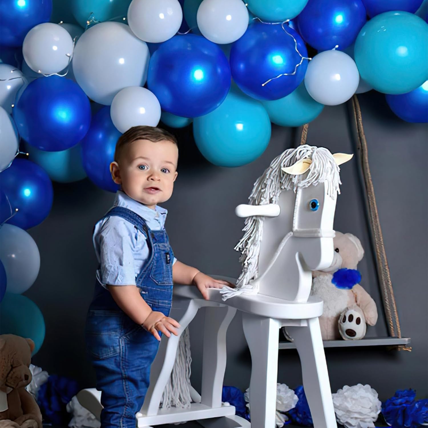 PartyWoo 100pcs Blue & White Balloons - 12 Inch Pearl Light Matte for Graduation & Baby Showers