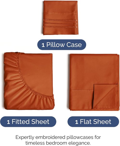 Hotel Luxury Twin Size 3-Piece Sheet Set by [Brand Name] - Comfy, Breathable & Cooling - Deep Pockets, Soft & Wrinkle-Free in Terracotta