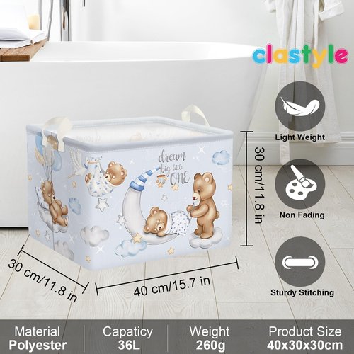 Clastyle Sleeping Bear Balloons Boy Shelf Basket Clouds Stars Moon Baby Shower Basket for Kids Room Blue Rectangle Clothes Toys Cube Storage Basket