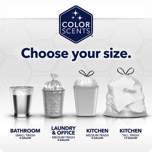 Color Scents Small Trash Bags - 4 Gallon, 720 Total Bags (12 Packs of 60 Count), Twist Tie (4 unique scent + color combinations) with Microban