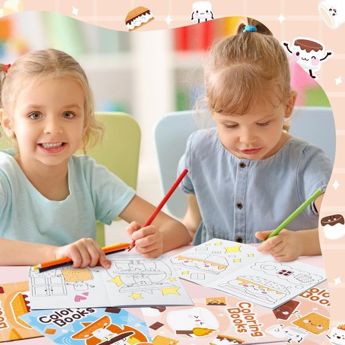 Marshmallow Mini Coloring Books - 24-Pack Campfire-Themed Art for Kids | Perfect Birthday Party Favors