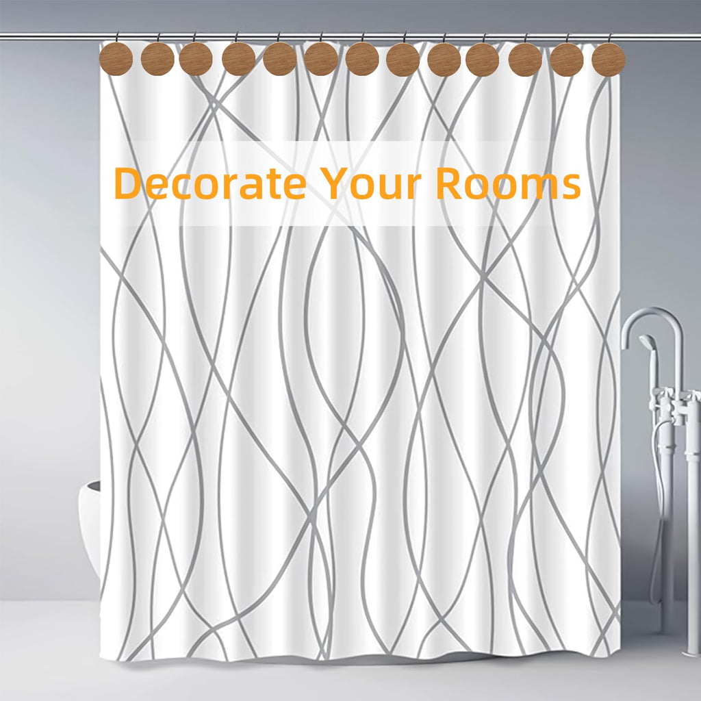 Shower Curtain Hooks, Wood Decorative Shower Curtain Rings, Modern Round Log Shower Curtain Hangers, 12PCS Metal Shower Hooks for Shower Curtain Rod, Bathroom, Bedroom, Living Room (Black)
