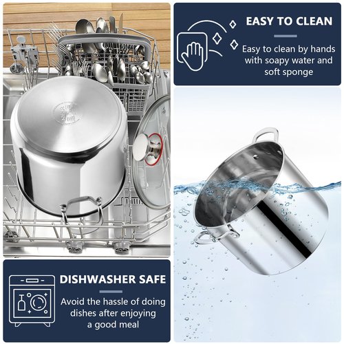 P&P CHEF 12 Quart Stainless Steel Stock Pot with Lid, Large Stockpot for Cooking Pasta Soup, Cookware for Induction Gas Electric Stoves, Visible Lid & Measuring Markings, Dishwasher Safe