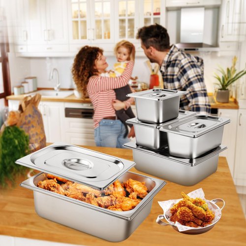 6 Packs 1/2 Half Size Hotel Pan Lids, 12.9''L x 10.6''W Stainless Steel Steam Table Pan Lid with Handles, Metal Hotel Pan Covers for Home, Buffet, Cafeteria, Commercial Restaurant