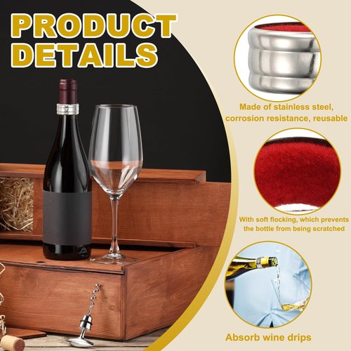 PATIKIL 4 Pcs Wine Bottle Collars, Stainless Steel & Velvet Felt Bottle Drip Ring Anti-overflow Wine Drip Catcher Accessories for Kitchen Bar Party Beverage, Black/Red (Ordinary&Flannel)