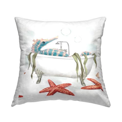 Stupell Industries Vivid Blue Seahorse Nautical Bathtub Bubble Design by Ziwei Li Throw Pillow