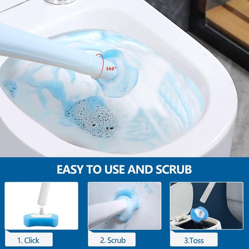 Disposable Toilet Bowl Brush and Holder, Toilet Cleaning System-2 Toilet Bowl Wand, 2 Storage Caddy&72 Toilet Brush Refills for Effective Deep Scrub Toilet, Wall-Mount Toilet Brush, 2 Pack.