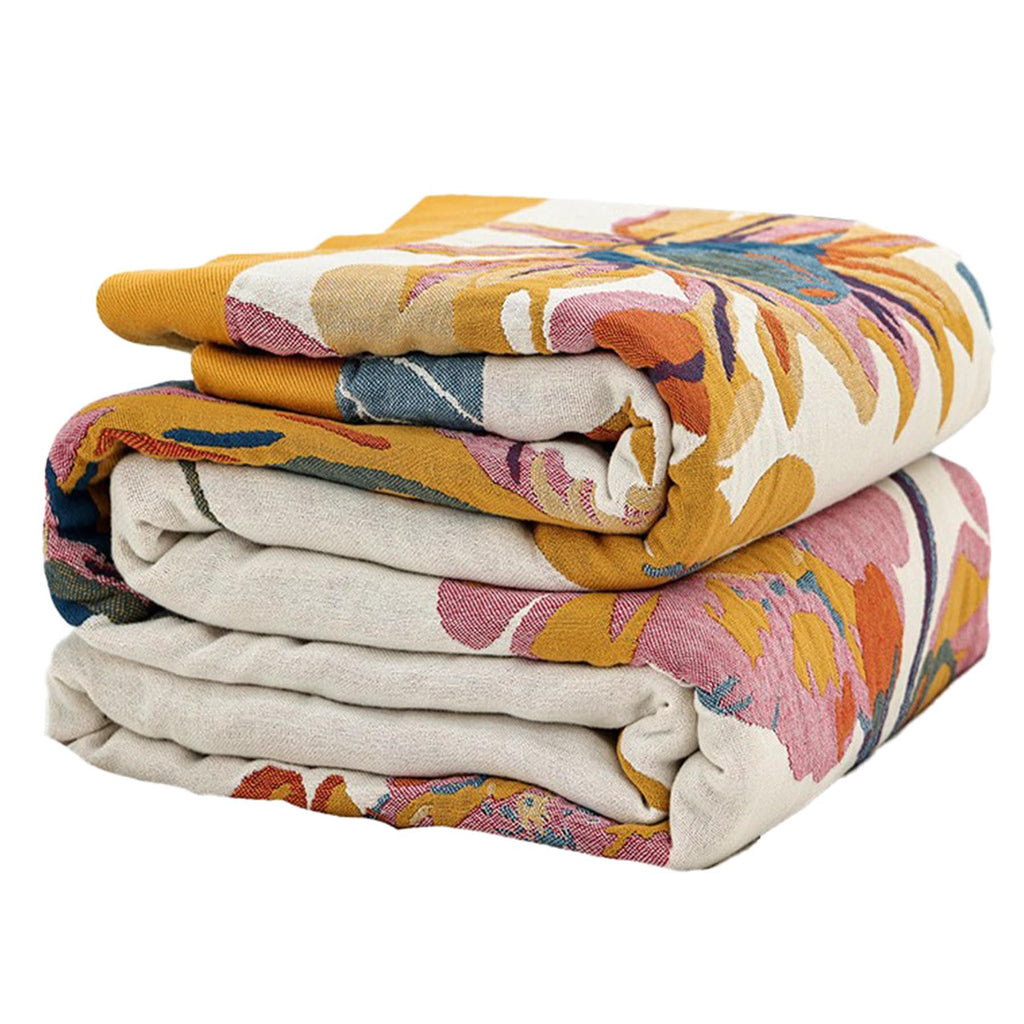 Bailix Boho Throw Blanket for Couch Sofa Bed, 100% Cotton Woven Quilt with Tassel 60”x80”, Super Soft Muslin Blanket with Floral Printed, Decorative Reversible Bed Blanket/Cover for All Seasons