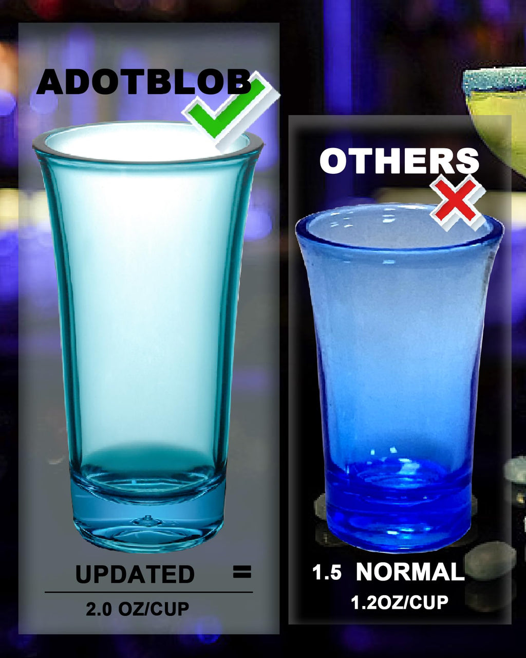 ADOTBLOB Set of 24 Acrylic Clear Shot Glasses- Thick Base, Sturdy Acrylic, Transparent Design - Perfect for Vodka, Tequila, and Cocktail - Great Gift for Men, Husband (24 Piece/Blue)