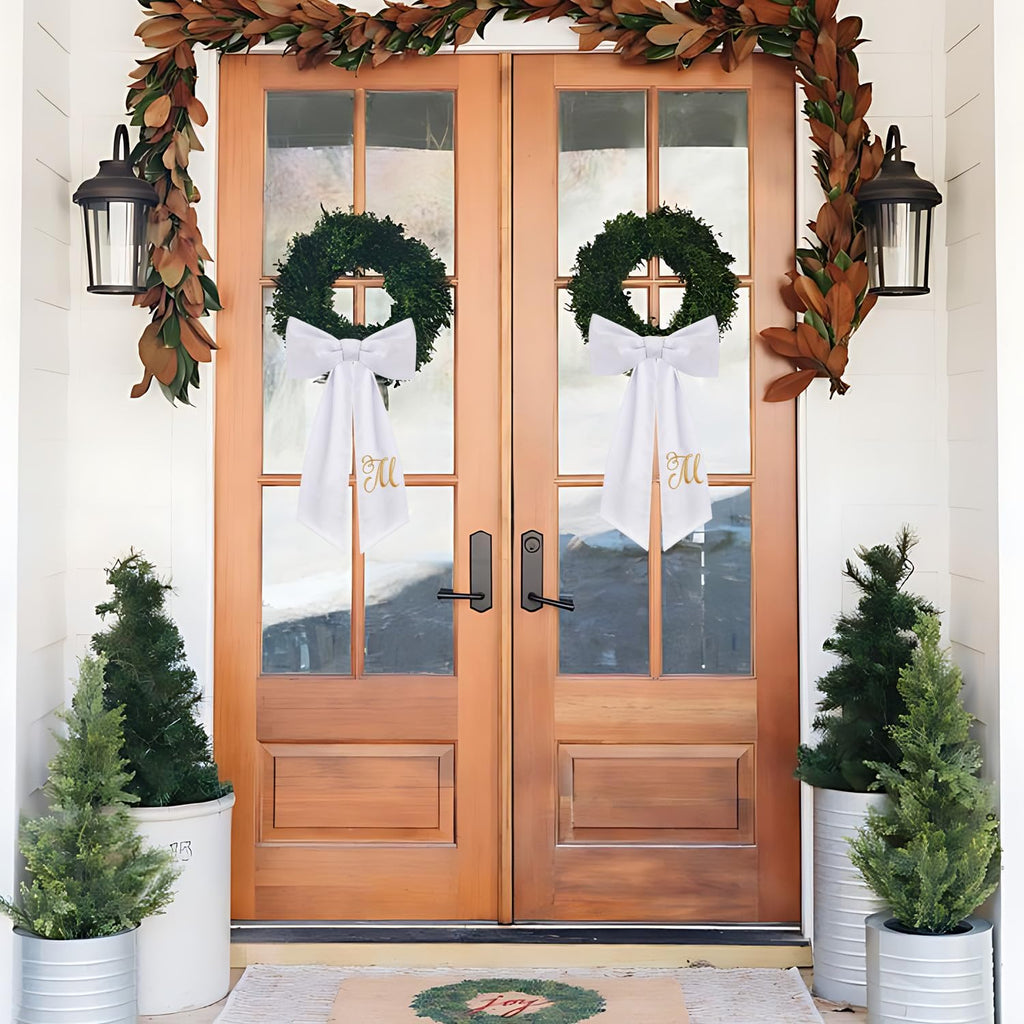 Skiennix Monogrammed Wreath Sash - 2 Pack Embroidered Decor for Boxwood Front Door | Letter M