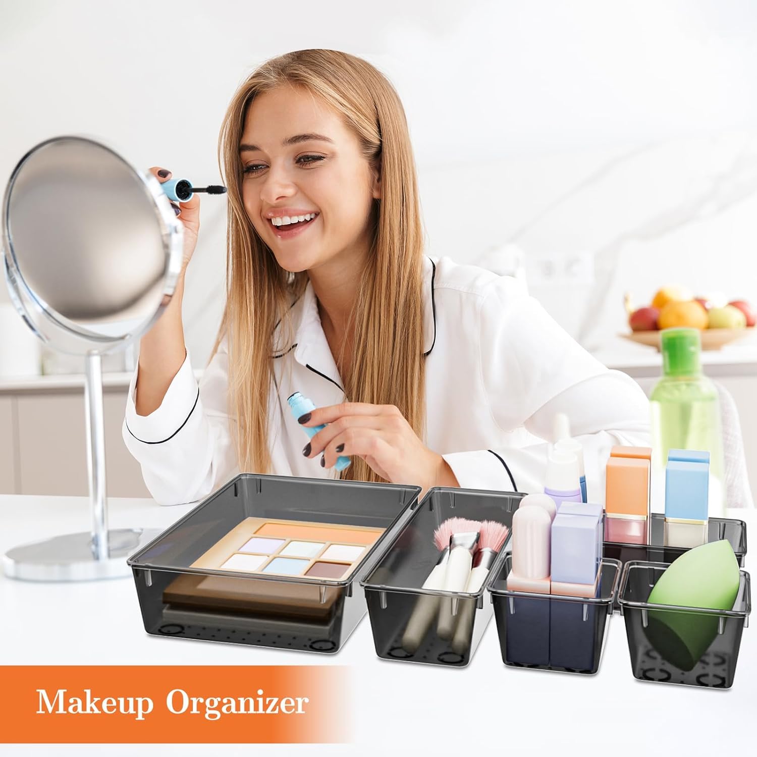 SpaceHacks 25 PCS Plastic Drawer Organizer Set - Versatile Tool Trays & Storage Bins for Makeup, Jewelry, Gadgets | Clear & Black