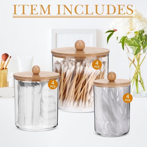 Meanplan Apothecary Jars - Clear Plastic Storage with Lids | 10/22/39 oz Sizes for Bathroom Organization (9 Pack)