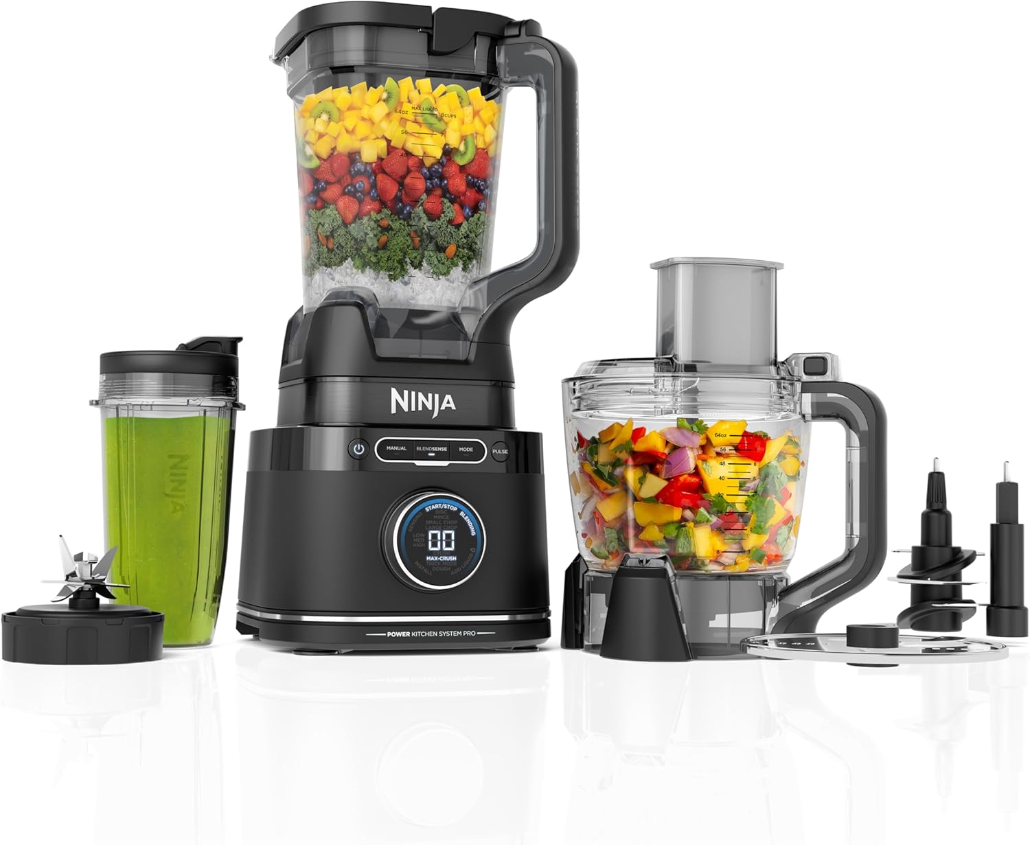 Ninja Kitchen System - All-in-One Food Processor & Blender with 8-Cup Bowl & 24 oz. To-Go Cup | 1800 Peak Watt | Black