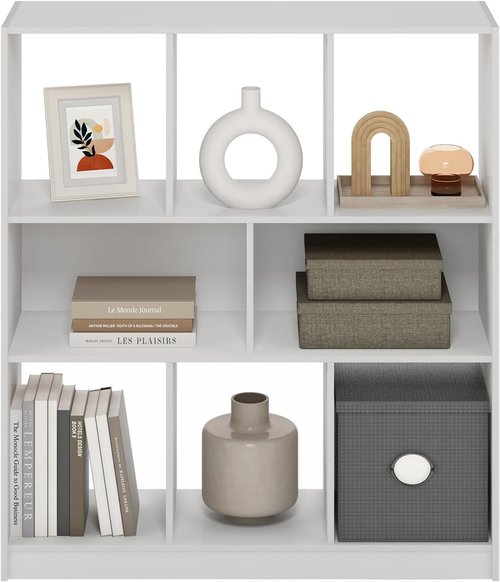 Furinno DALY Bookshelf - 8-Cube Horizontal Storage Organizer | White, 10.9 x 35.4 x 39.4 Inches for Home & Office