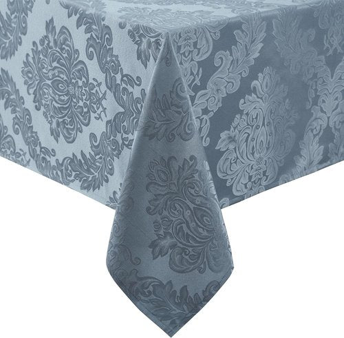 Newbridge Barcelona Damask Fabric Tablecloth, 60 x 144 Inch Rectangle, Blue – No Iron, Soil Resistant Table Cover for Dining, Parties and Holidays