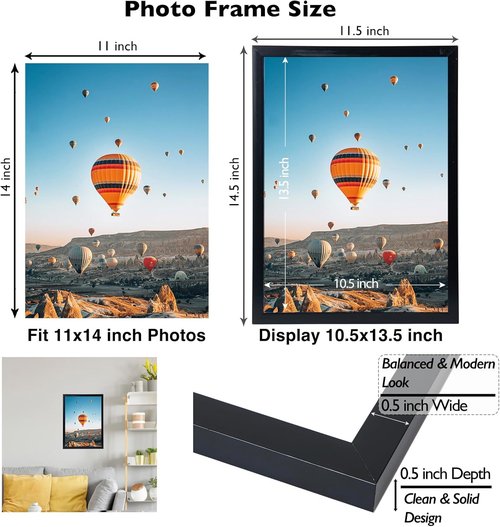 JCJMY 11x14 Picture Frame - Black Wall Mount for Horizontal or Vertical Display | Shatter-Resistant Plexiglass
